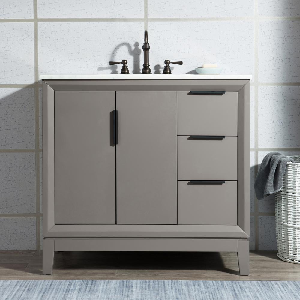 Elizabeth 36-Inch Single Sink Carrara White Marble Vanity In Cashmere Grey With Matching Mirror(s) and F2-0012-03-TL Lavatory Fa