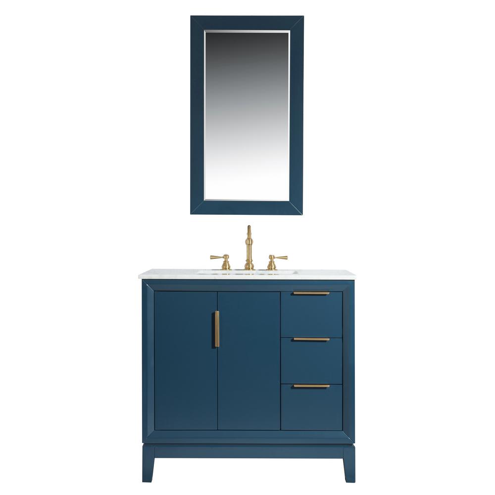 Elizabeth 36-Inch Single Sink Carrara White Marble Vanity In Monarch Blue With Matching Mirror(s)