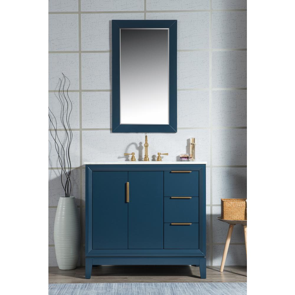 Elizabeth 36-Inch Single Sink Carrara White Marble Vanity In Monarch Blue With Matching Mirror(s) and F2-0012-06-TL Lavatory Fau