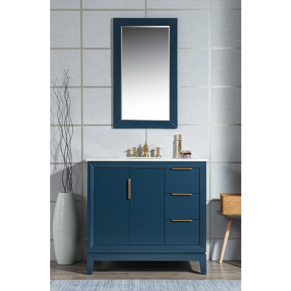 Elizabeth 36-Inch Single Sink Carrara White Marble Vanity In Monarch Blue With Matching Mirror(s) and F2-0013-06-FX Lavatory Fau