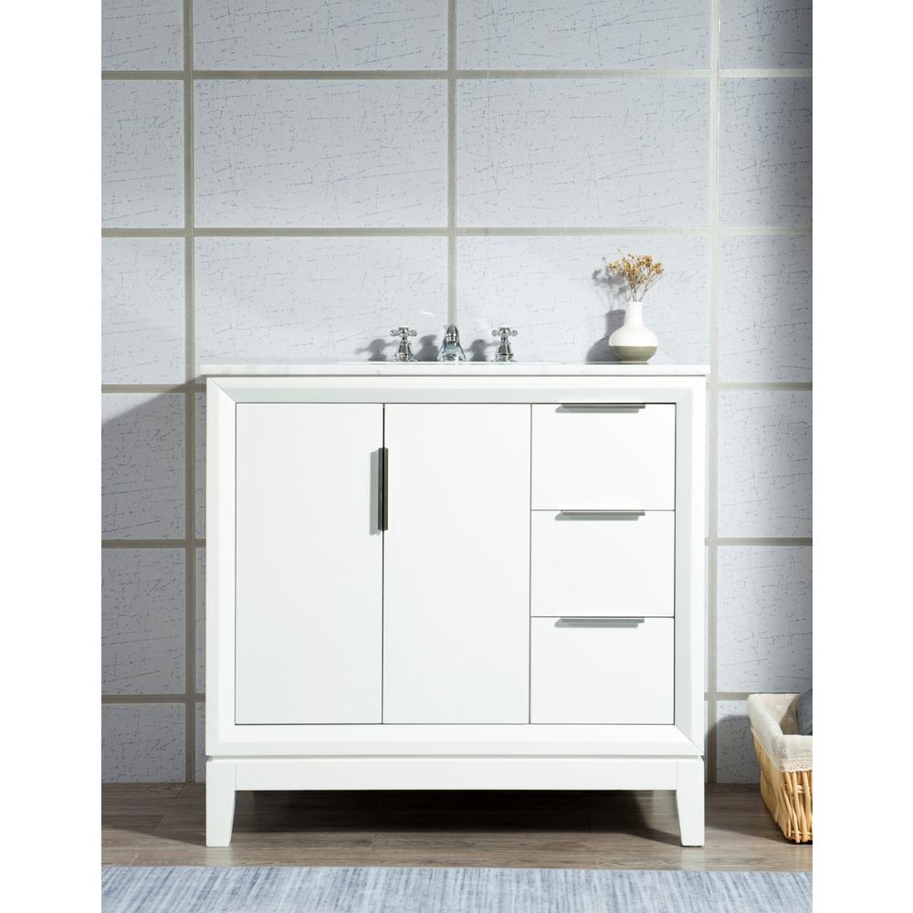 Elizabeth 36-Inch Single Sink Carrara White Marble Vanity In Pure White With Matching Mirror(s)