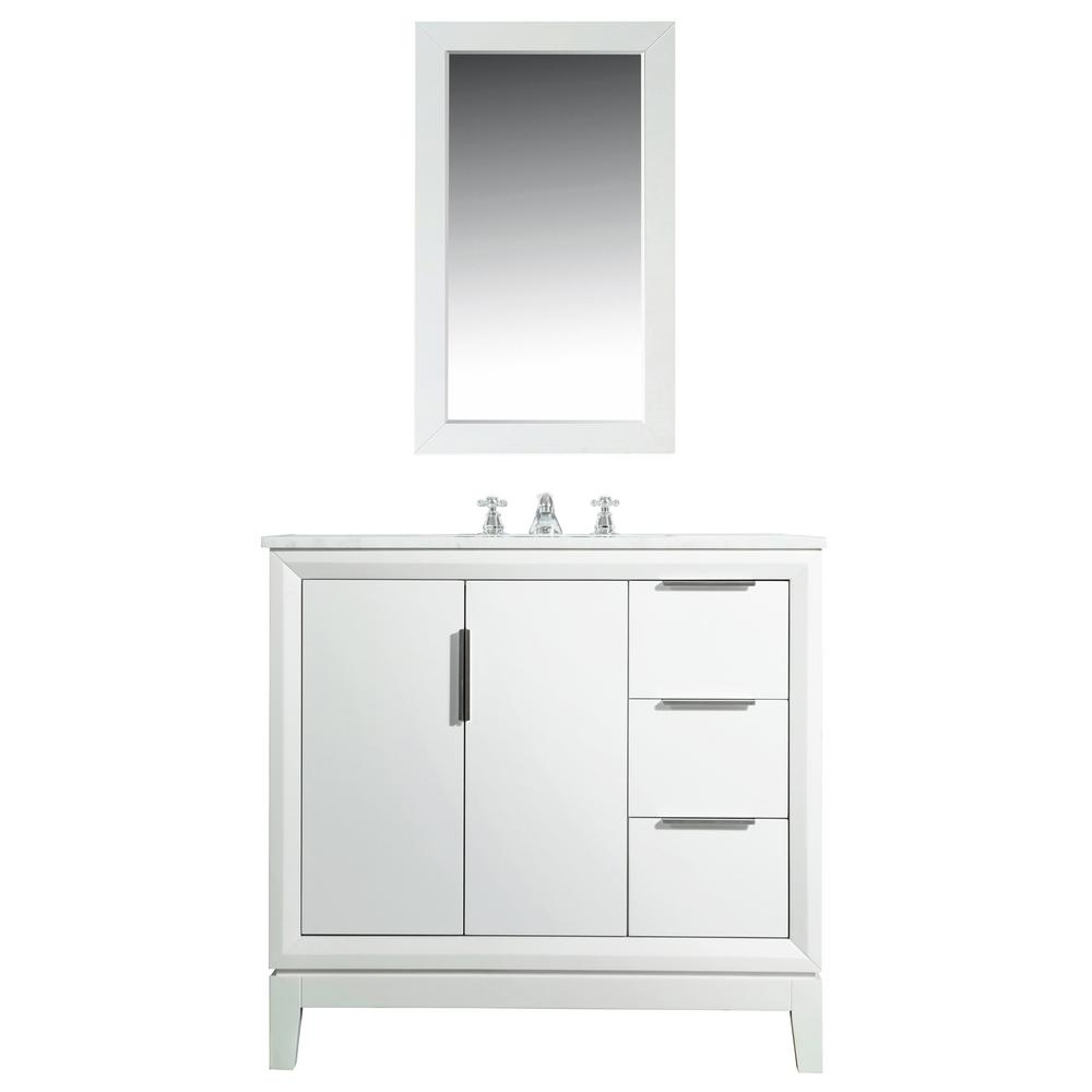 Elizabeth 36-Inch Single Sink Carrara White Marble Vanity In Pure White With Matching Mirror(s) and F2-0009-01-BX Lavatory Fauce
