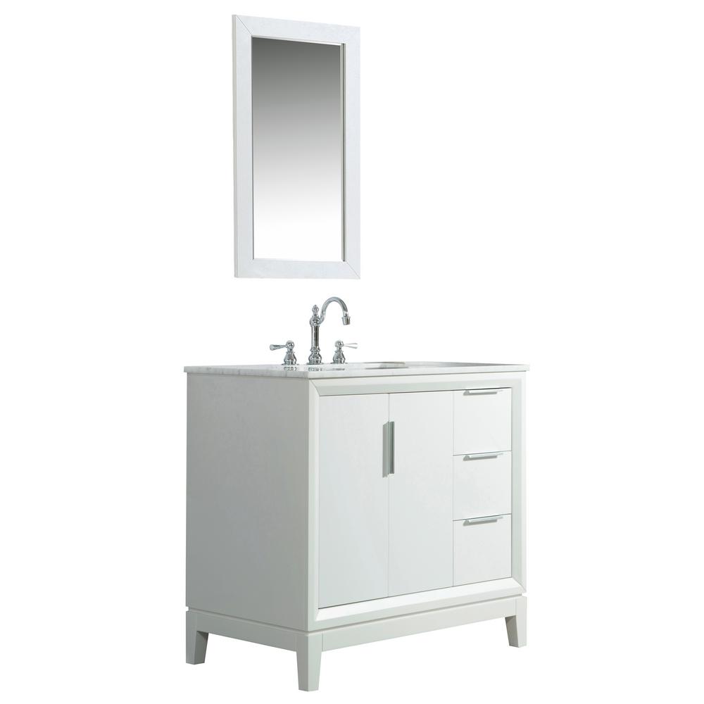 Elizabeth 36-Inch Single Sink Carrara White Marble Vanity In Pure White With Matching Mirror(s) and F2-0012-01-TL Lavatory Fauce