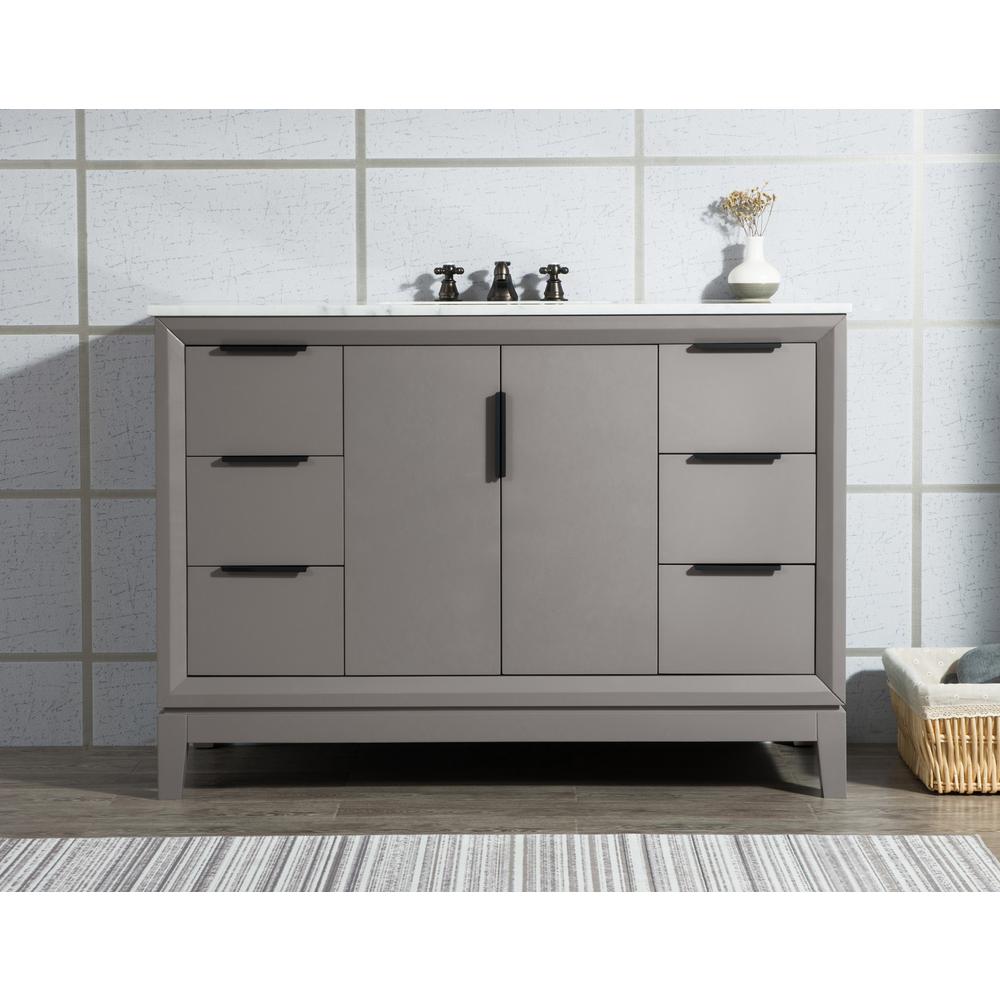 Elizabeth 48-Inch Single Sink Carrara White Marble Vanity In Cashmere Grey With Matching Mirror(s)