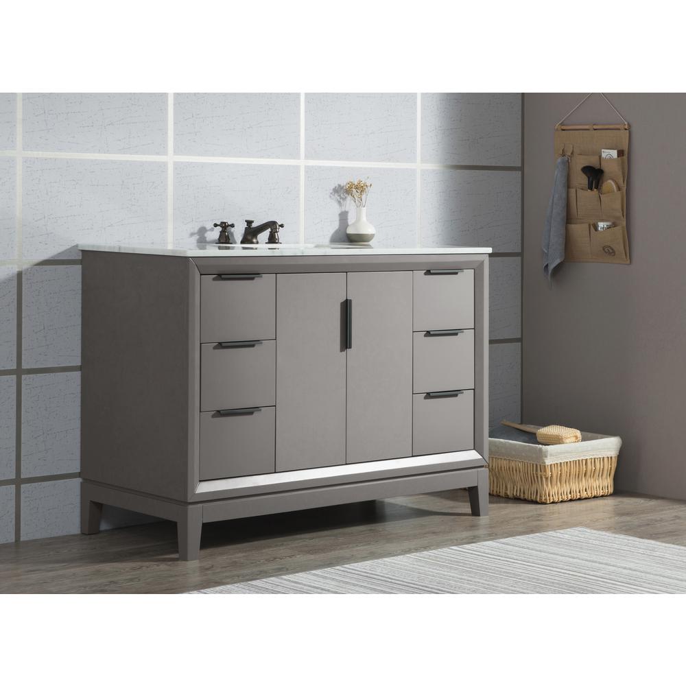 Elizabeth 48-Inch Single Sink Carrara White Marble Vanity In Cashmere Grey With Matching Mirror(s) and F2-0009-03-BX Lavatory Fa