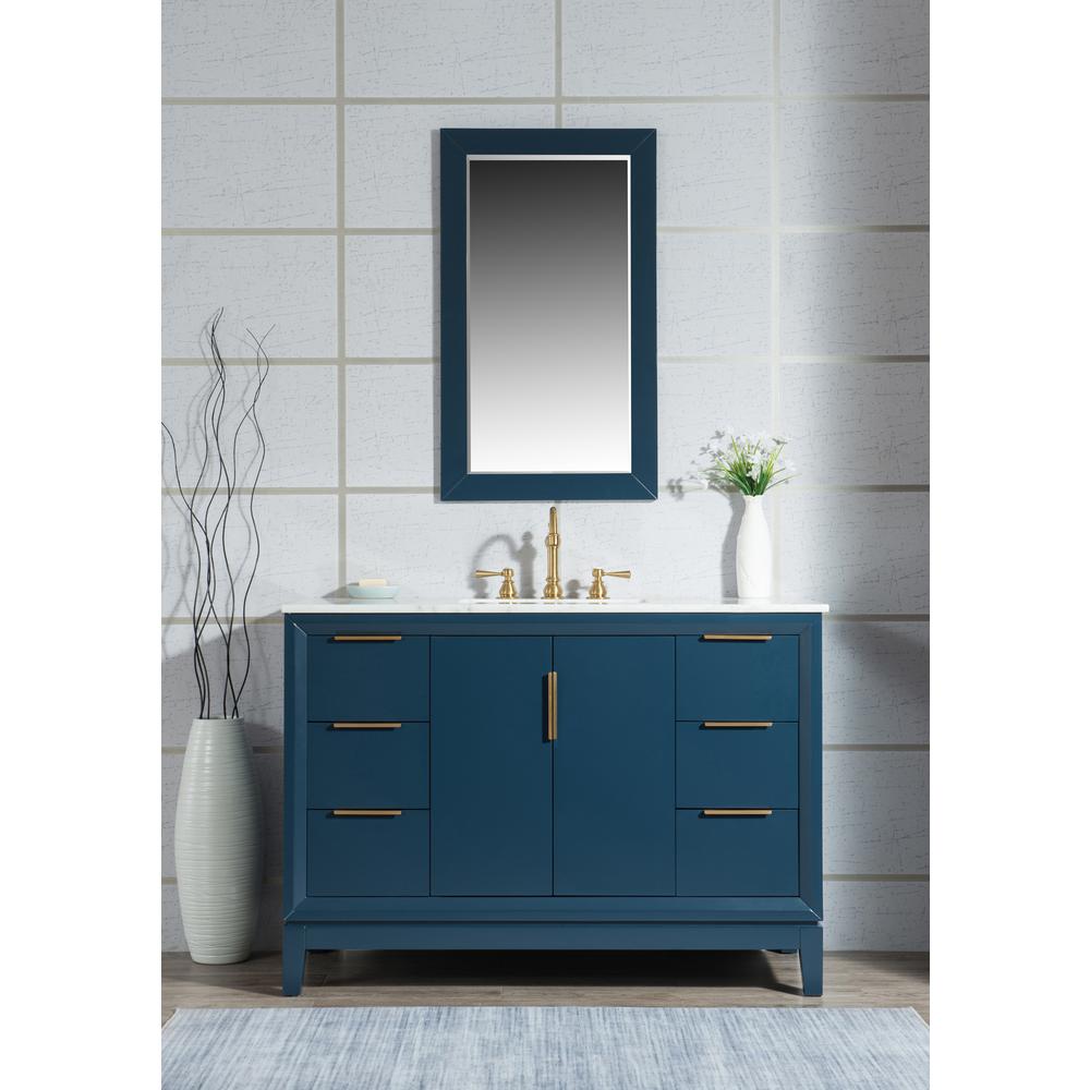Elizabeth 48-Inch Single Sink Carrara White Marble Vanity In Monarch Blue With Matching Mirror(s)