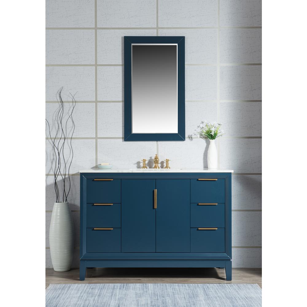 Elizabeth 48-Inch Single Sink Carrara White Marble Vanity In Monarch Blue With Matching Mirror(s) and F2-0013-06-FX Lavatory Fau