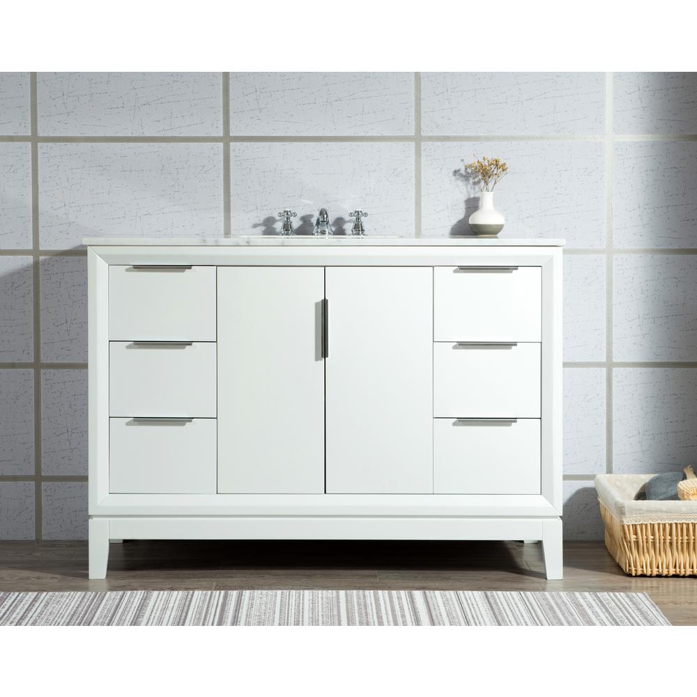 Elizabeth 48-Inch Single Sink Carrara White Marble Vanity In Pure White With Matching Mirror(s)
