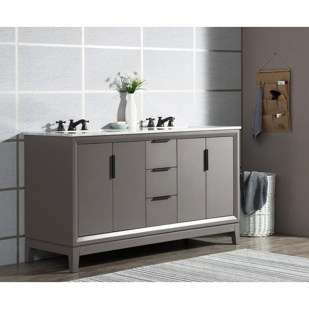 Elizabeth 60-Inch Double Sink Carrara White Marble Vanity In Cashmere Grey With Matching Mirror(s) and F2-0009-03-BX Lavatory Fa