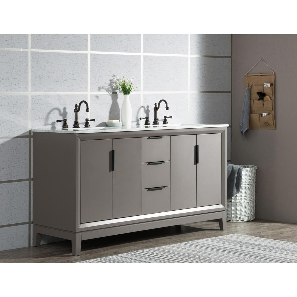 Elizabeth 60-Inch Double Sink Carrara White Marble Vanity In Cashmere Grey With Matching Mirror(s) and F2-0012-03-TL Lavatory Fa