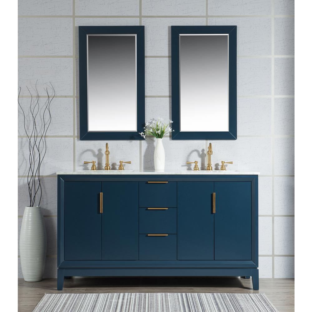 Elizabeth 60-Inch Double Sink Carrara White Marble Vanity In Monarch Blue With Matching Mirror(s)