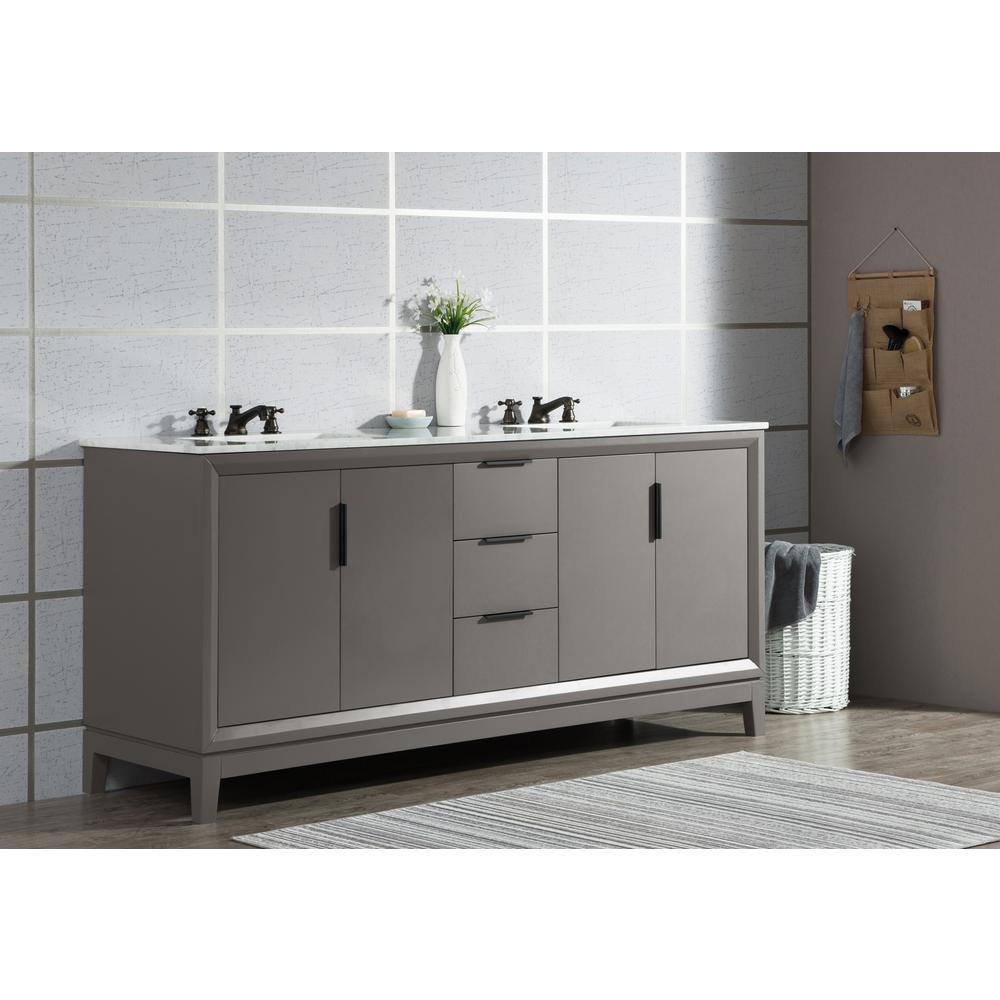 Elizabeth 72-Inch Double Sink Carrara White Marble Vanity In Cashmere Grey With Matching Mirror(s)