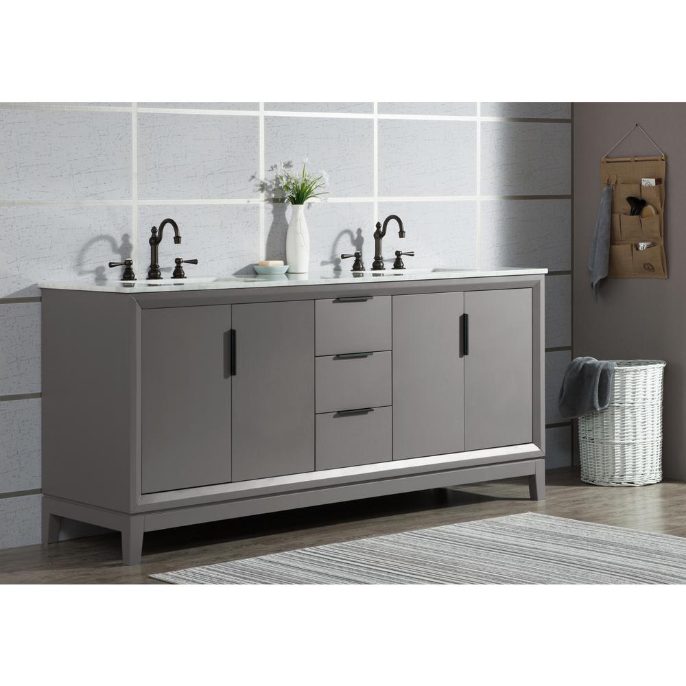 Elizabeth 72-Inch Double Sink Carrara White Marble Vanity In Cashmere Grey With F2-0012-03-TL Lavatory Faucet(s)