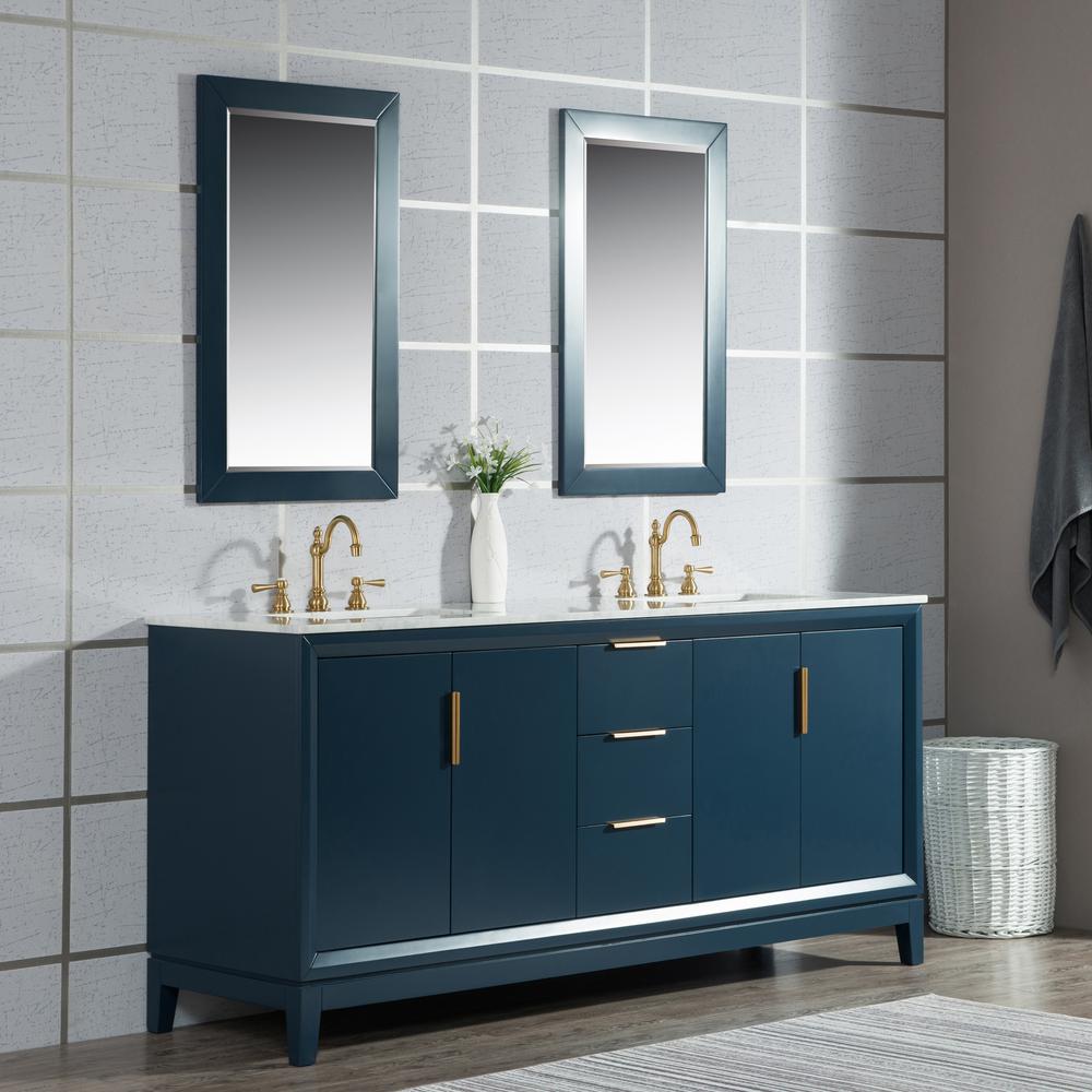 Elizabeth 72-Inch Double Sink Carrara White Marble Vanity In Monarch Blue With Matching Mirror(s)