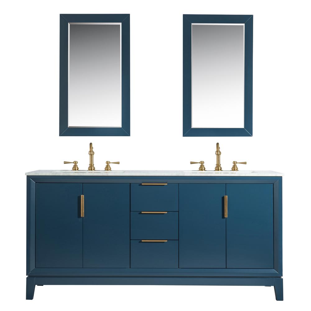Elizabeth 72-Inch Double Sink Carrara White Marble Vanity In Monarch Blue With Matching Mirror(s) and F2-0012-06-TL Lavatory Fau