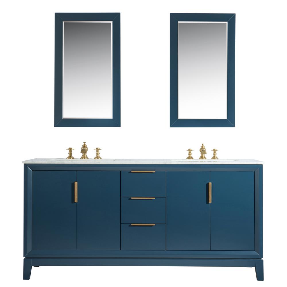 Elizabeth 72-Inch Double Sink Carrara White Marble Vanity In Monarch Blue With Matching Mirror(s) and F2-0013-06-FX Lavatory Fau