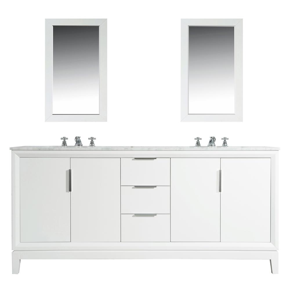 Elizabeth 72-Inch Double Sink Carrara White Marble Vanity In Pure White With Matching Mirror(s)