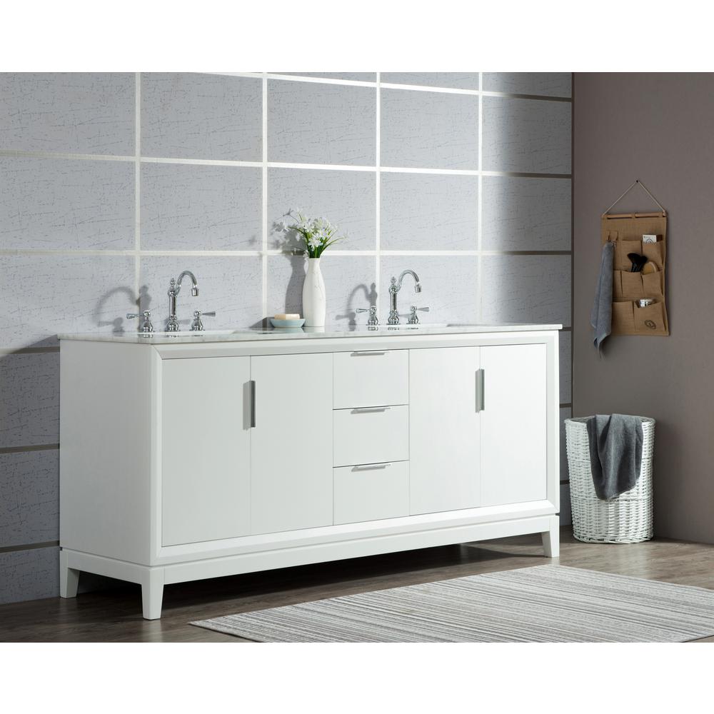 Elizabeth 72-Inch Double Sink Carrara White Marble Vanity In Pure White With F2-0012-01-TL Lavatory Faucet(s)