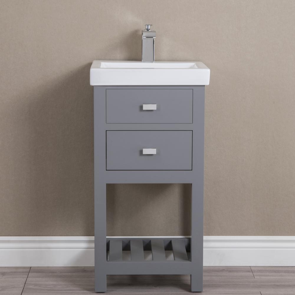 18 Inch Cashmere Grey MDF Single Bowl Ceramics Top Vanity With U Shape Drawer From The VERA Collection