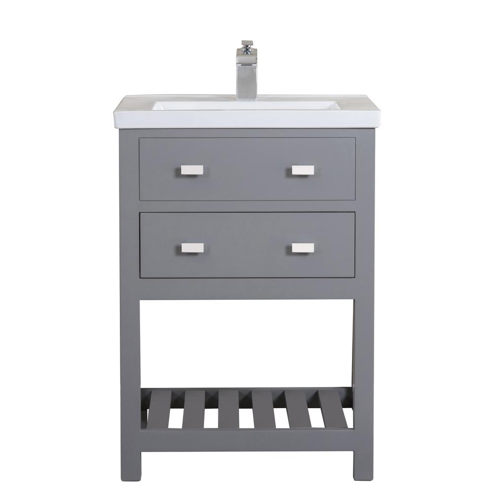 24 Inch Cashmere Grey MDF Single Bowl Ceramics Top Vanity With U Shape Drawer From The VIOLA Collection