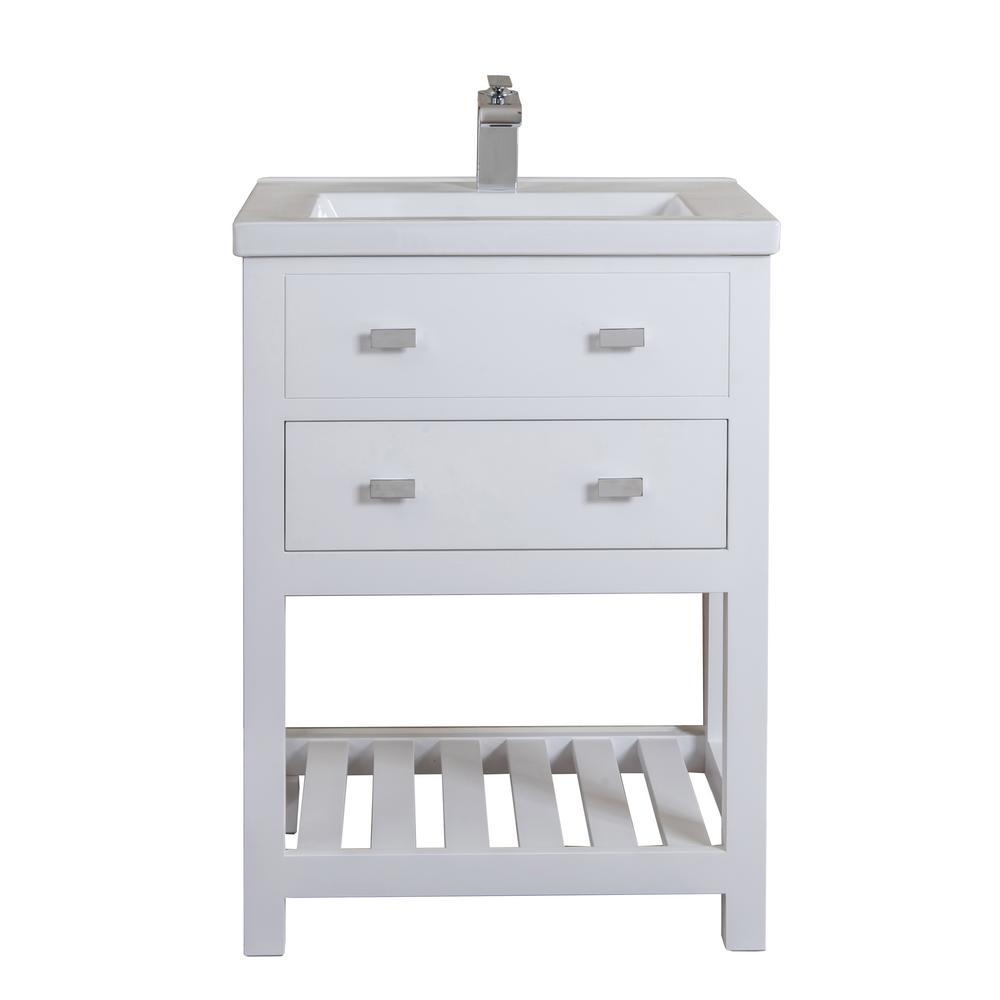 24 Inch Pure White MDF Single Bowl Ceramics Top Vanity With U Shape Drawer From The VIOLA Collection