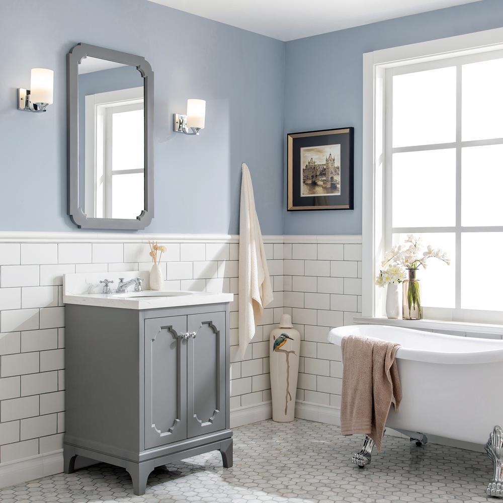 Queen 24-Inch Single Sink Quartz Carrara Vanity In Cashmere Grey With Matching Mirror(s)