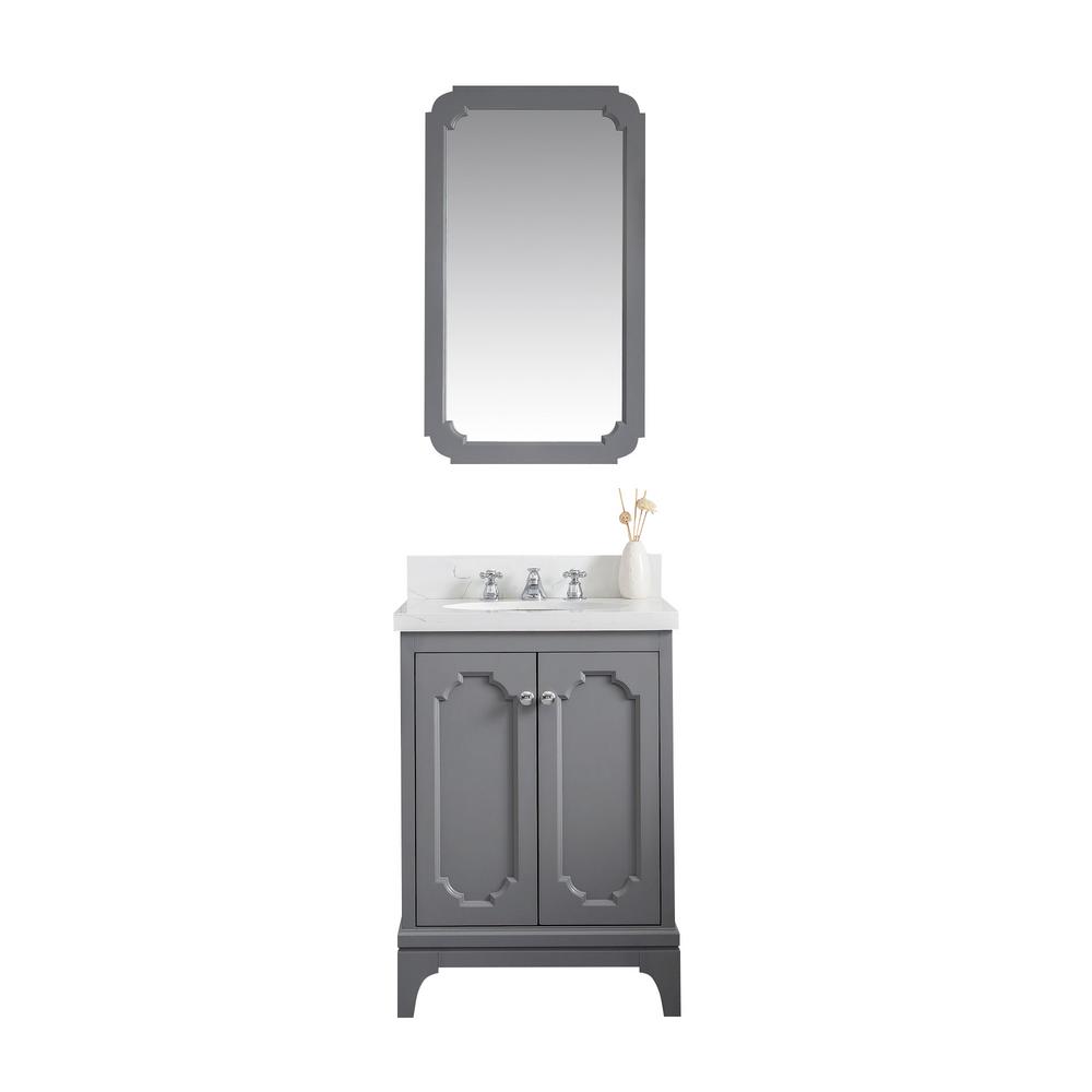 Queen 24-Inch Single Sink Quartz Carrara Vanity In Cashmere Grey With F2-0009-01-BX Lavatory Faucet(s)