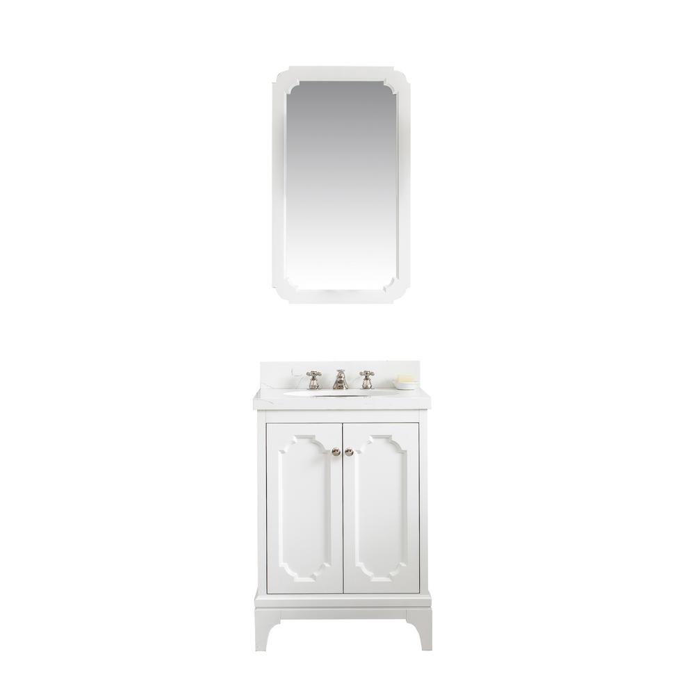 Queen 24-Inch Single Sink Quartz Carrara Vanity In Pure White With Matching Mirror(s)