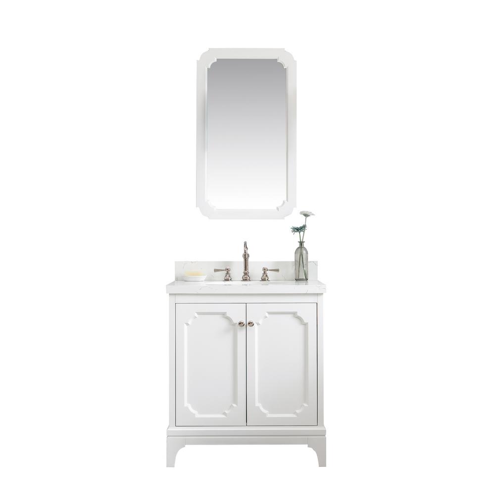 Queen 30-Inch Single Sink Quartz Carrara Vanity In Pure White With F2-0012-05-TL Lavatory Faucet(s)