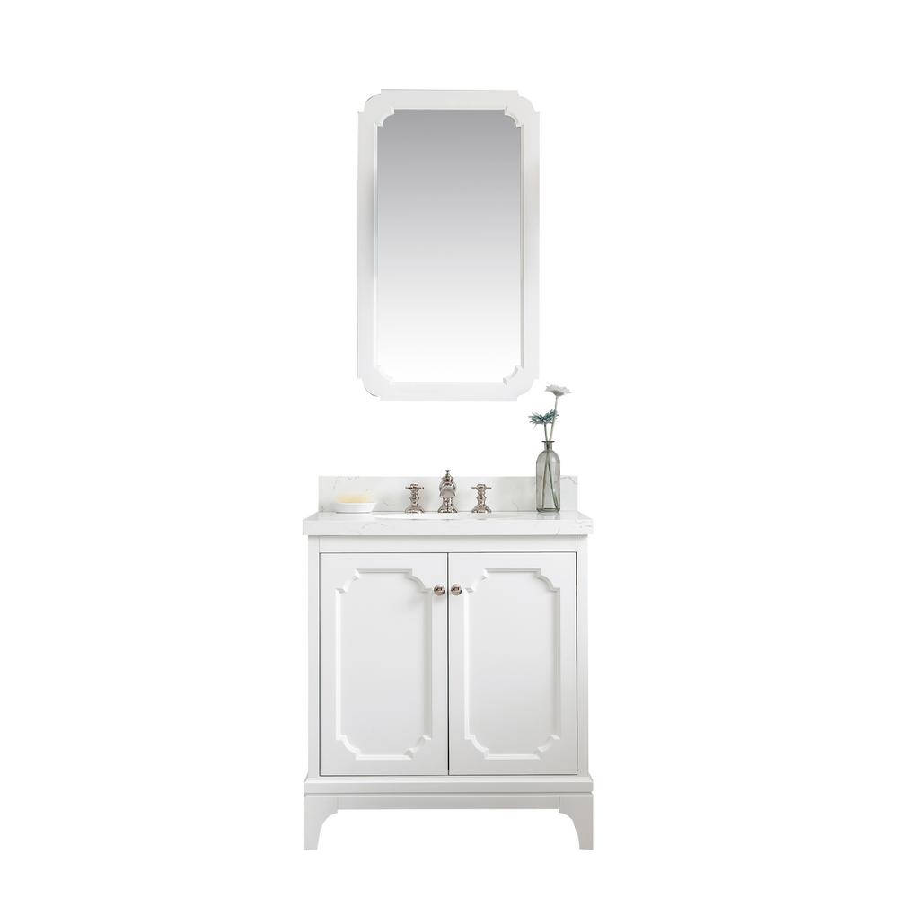 Queen 30-Inch Single Sink Quartz Carrara Vanity In Pure White With F2-0013-05-FX Lavatory Faucet(s)
