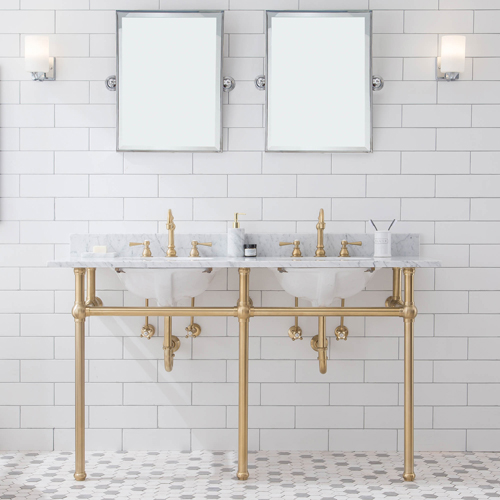 Embassy 60" Wide Double Wash Stand & P-Trap in Satin Brass