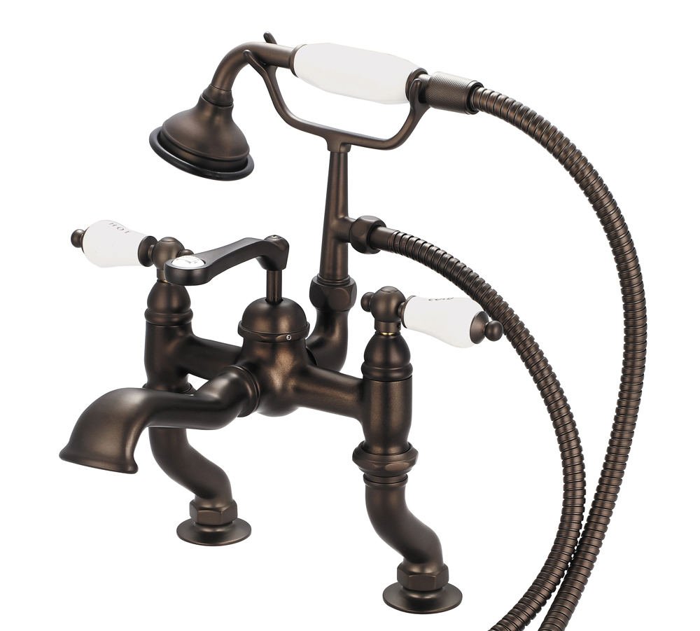 Adjustable Center Deck Mount Tub Faucet With Handheld Shower, Oil Rubbed Bronze Finish