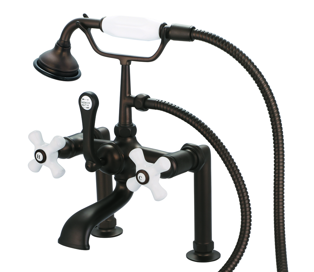 7" Spread Deck Mount Tub Faucet With 6" Risers & Handheld Shower, Oil Rubbed Bronze F
