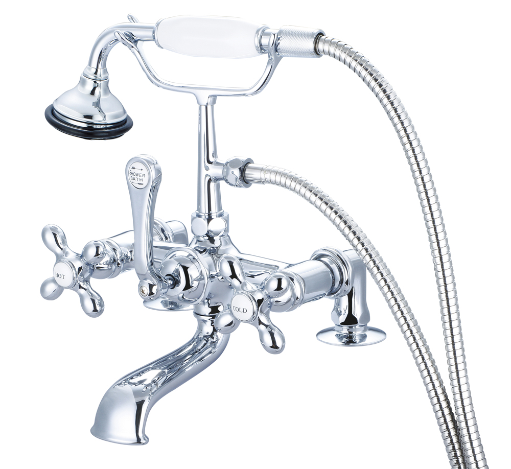 7" Spread Deck Mount Tub Faucet With 2" Risers & Handheld Shower, Hand Polished, Rich