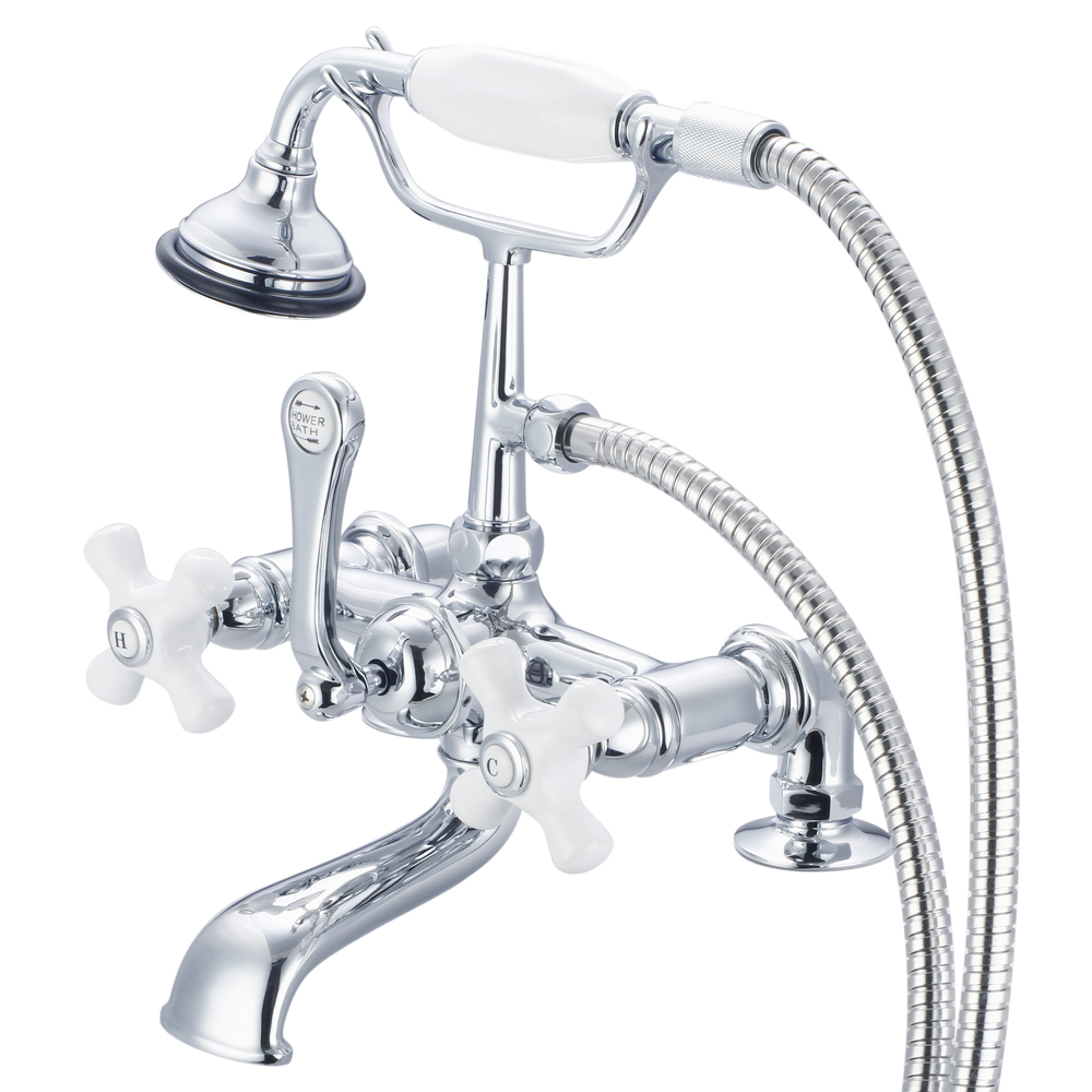 7" Spread Deck Mount Tub Faucet With 2" Risers & Handheld Shower, Hand Polished, Rich