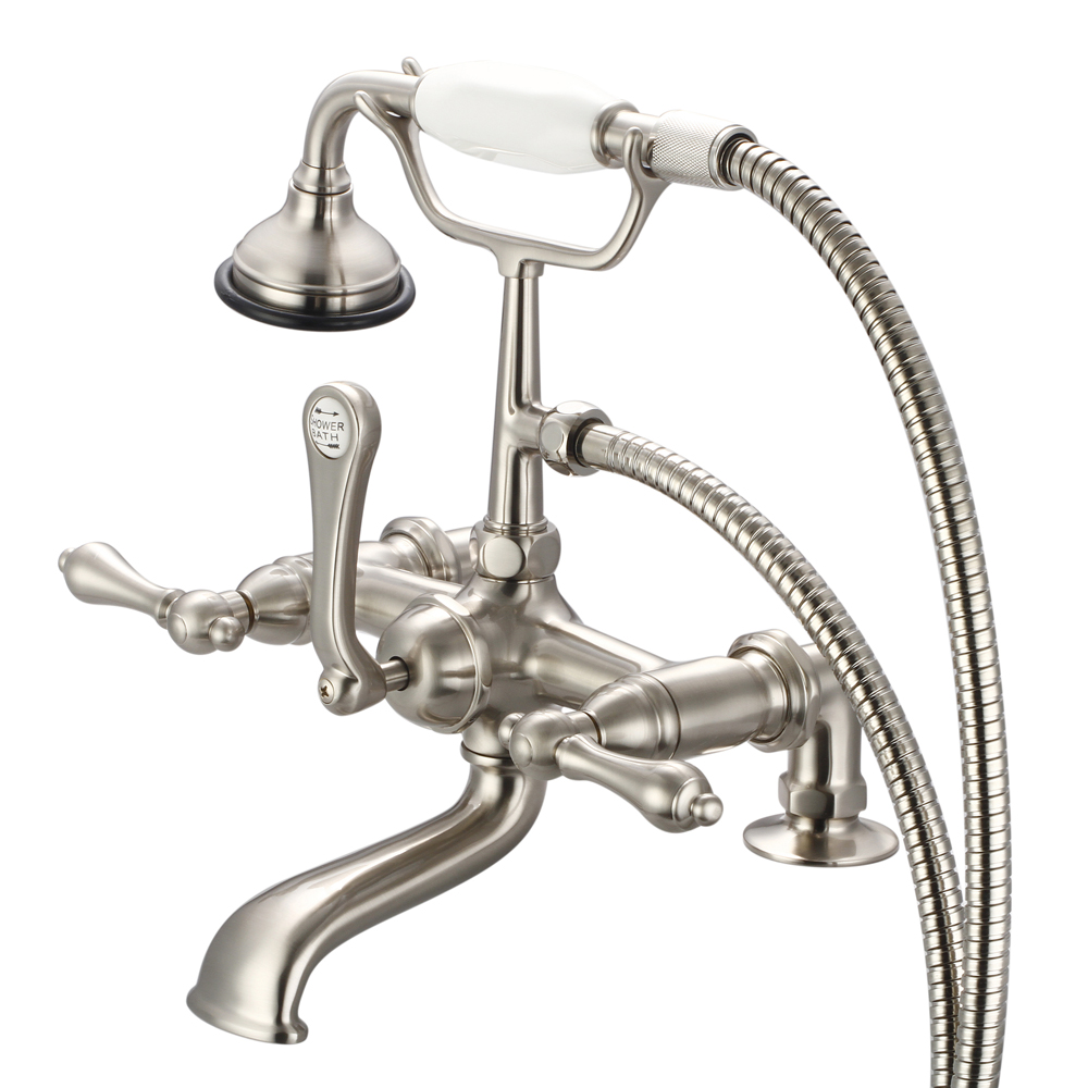 7" Spread Deck Mount Tub Faucet With 2" Risers & Handheld Shower, Brushed Nickel Fini