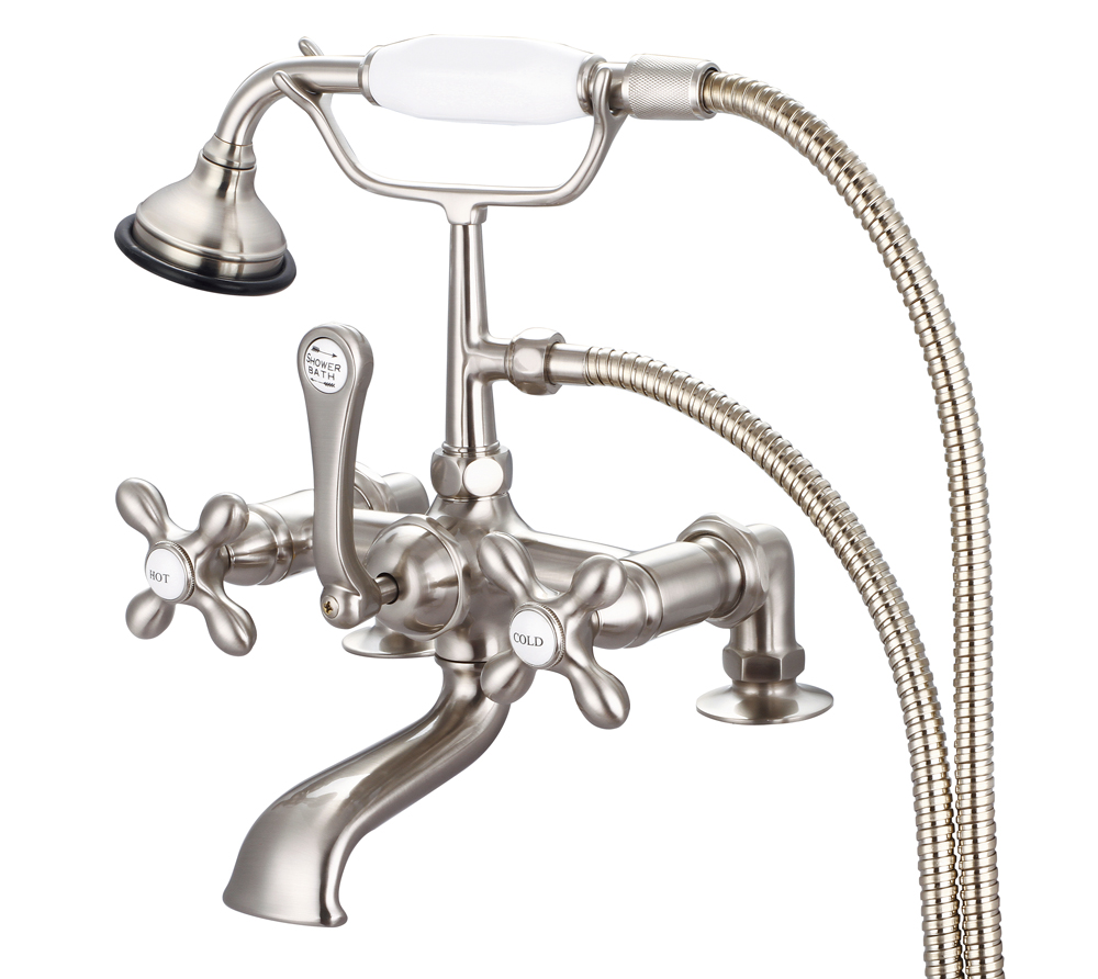 7" Spread Deck Mount Tub Faucet With 2" Risers & Handheld Shower, Brushed Nickel Fini