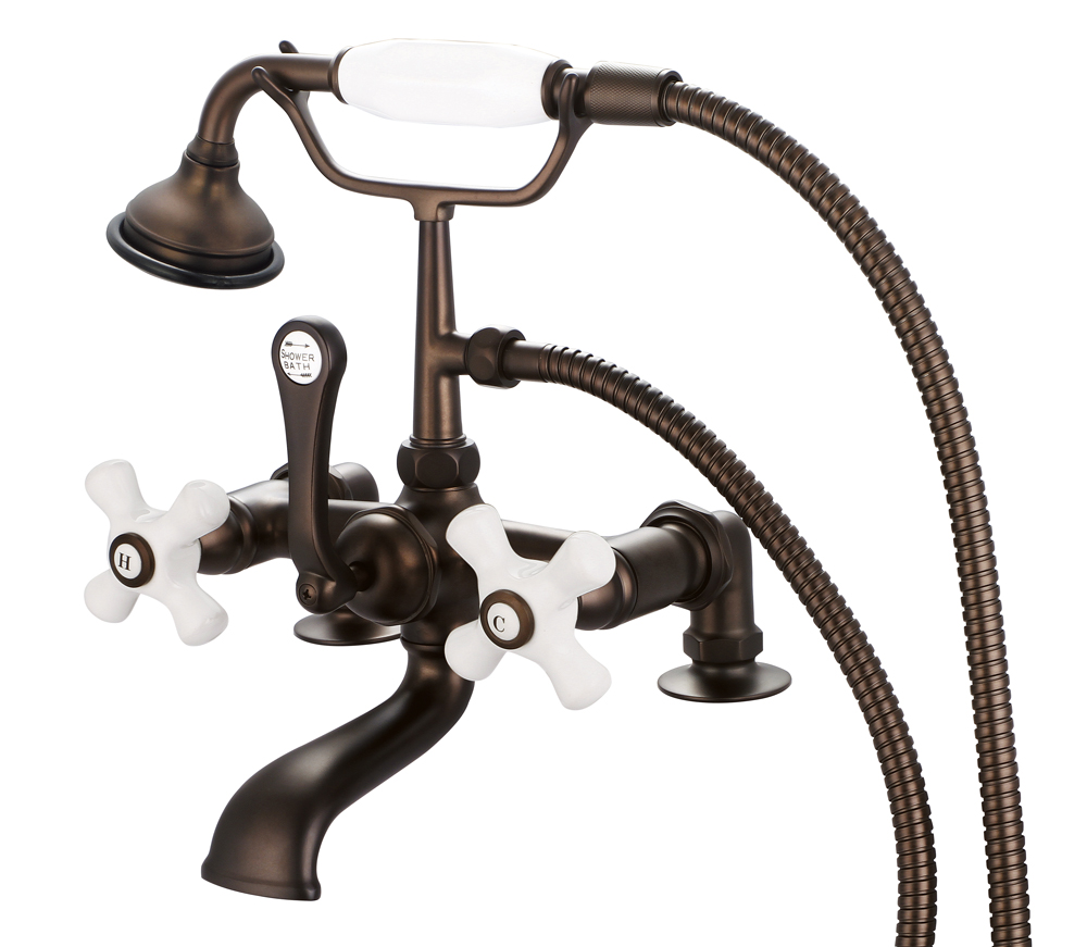 7" Spread Deck Mount Tub Faucet With 2" Risers & Handheld Shower, Oil Rubbed Bronze F