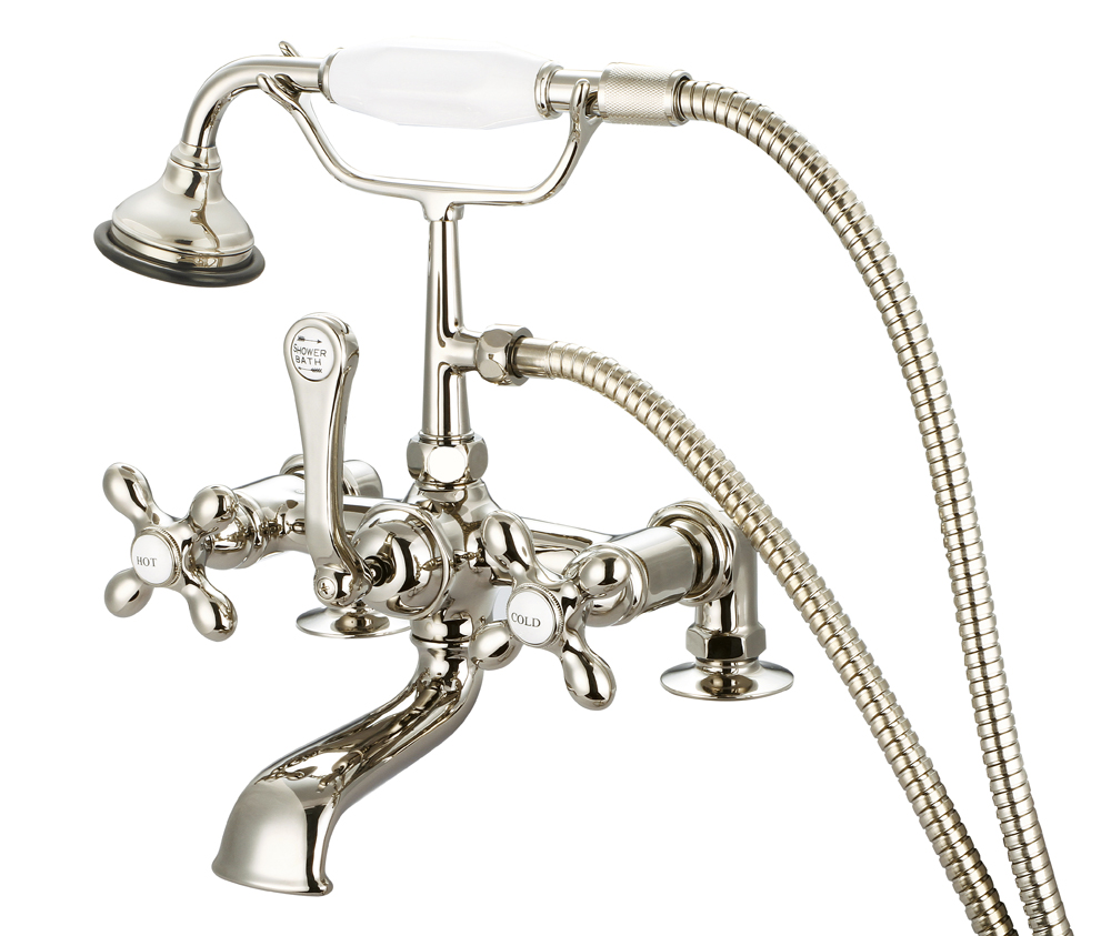 7" Spread Deck Mount Tub Faucet With 2" Risers & Handheld Shower, Polished Nickel PVD