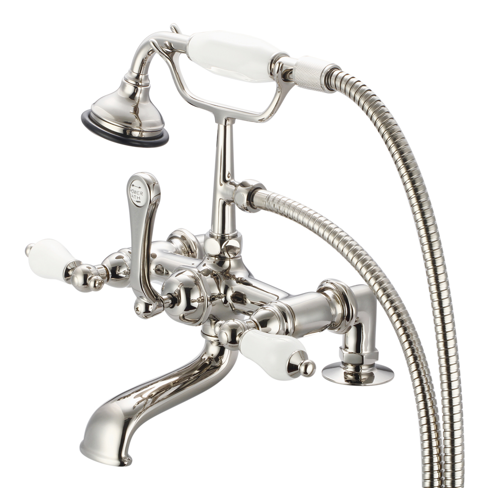 7" Spread Deck Mount Tub Faucet With 2" Risers & Handheld Shower, Polished Nickel PVD