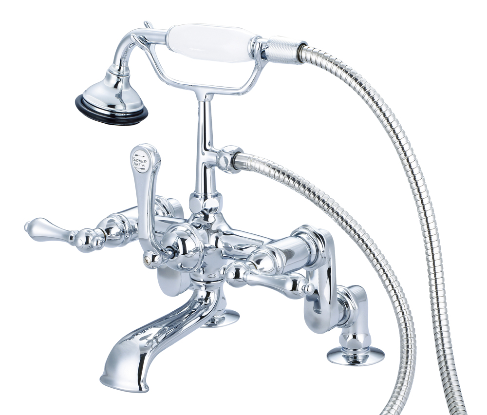Adjustable Center Deck Mount Tub Faucet With Handheld Shower, Hand Polished, Richly Tr