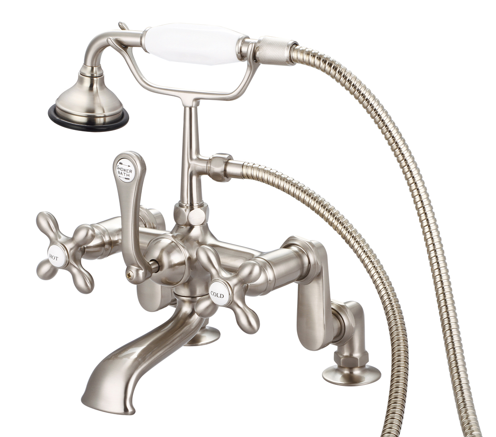 Adjustable Center Deck Mount Tub Faucet With Handheld Shower, Brushed Nickel