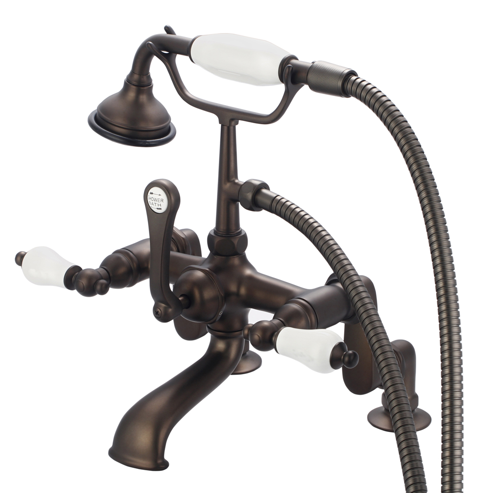 Adjustable Center Deck Mount Tub Faucet With Handheld Shower, Oil Rubbed Bronze Finish