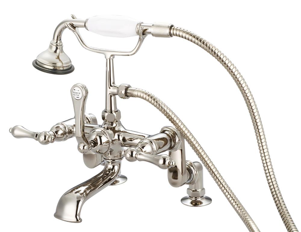 Adjustable Center Deck Mount Tub Faucet With Handheld Shower, Polished Nickel PVD Fini