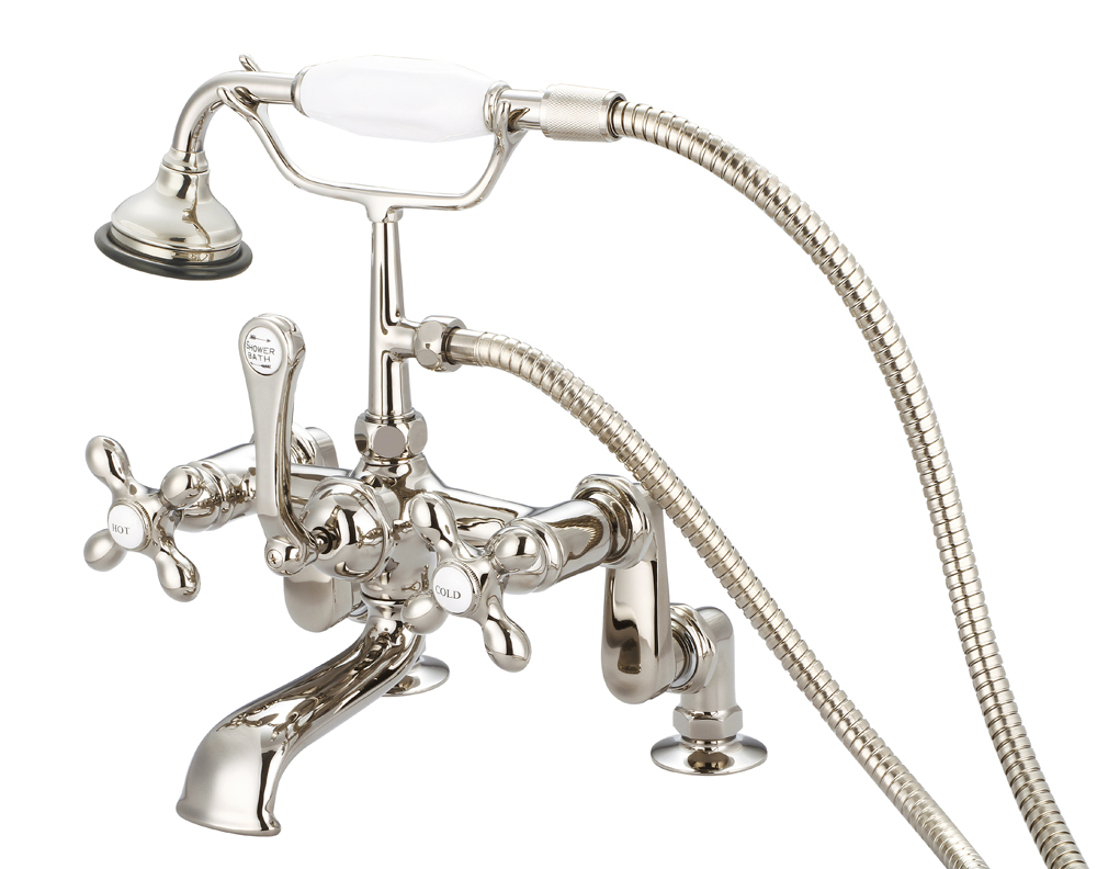Adjustable Center Deck Mount Tub Faucet With Handheld Shower, Polished Nickel PVD Fini