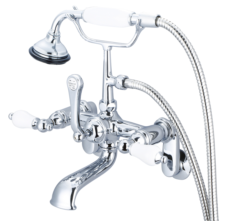 Adjustable Center Wall Mount Tub Faucet With Swivel Wall Connector & Handheld Shower