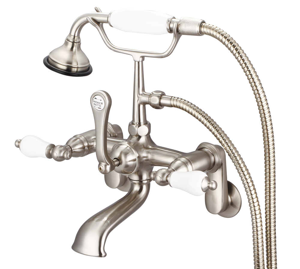 Adjustable Center Wall Mount Tub Faucet With Swivel Wall Connector & Handheld Shower