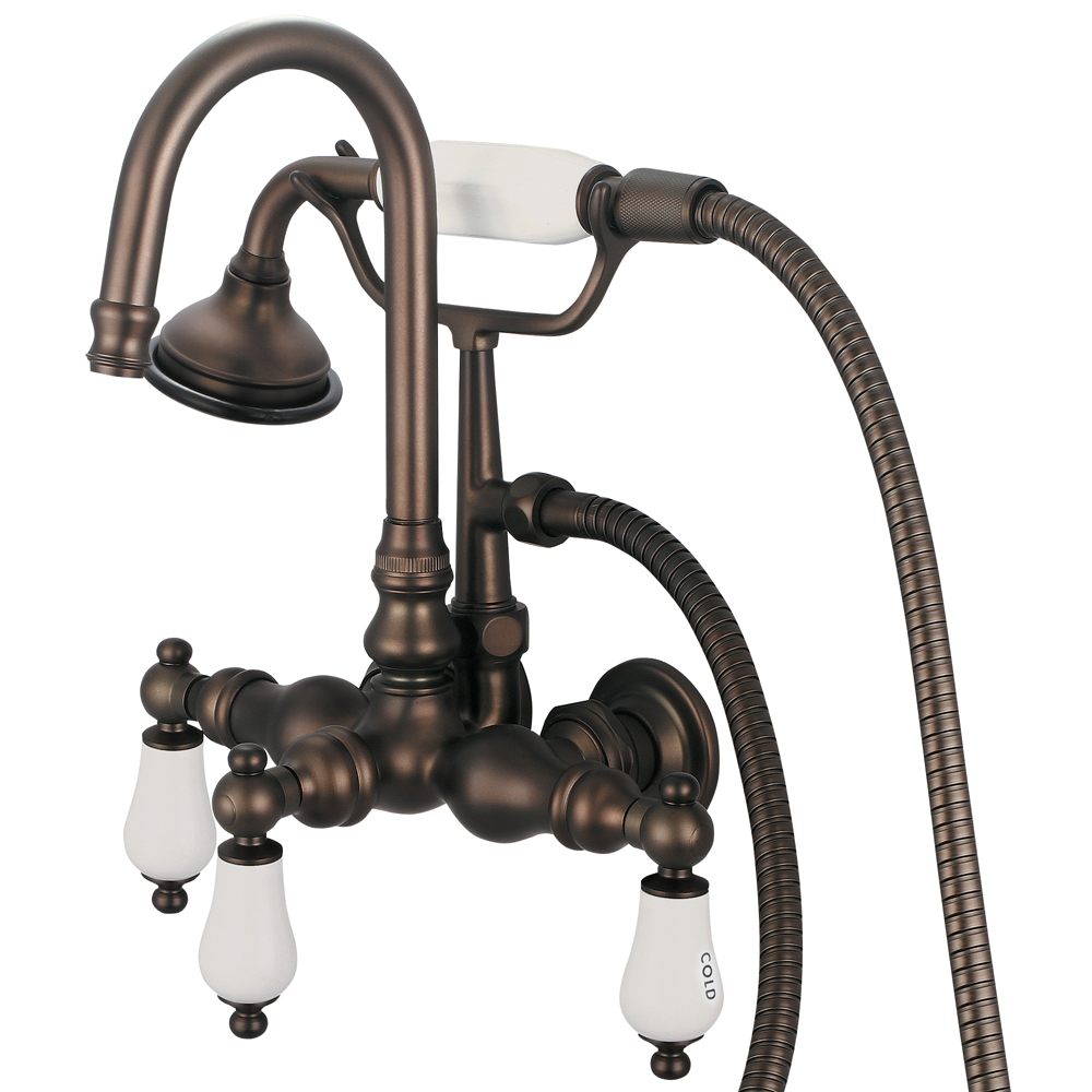 3-3/8" Center Wall Mount Tub Faucet With Gooseneck Spout, Straight Wall Connector & Ha