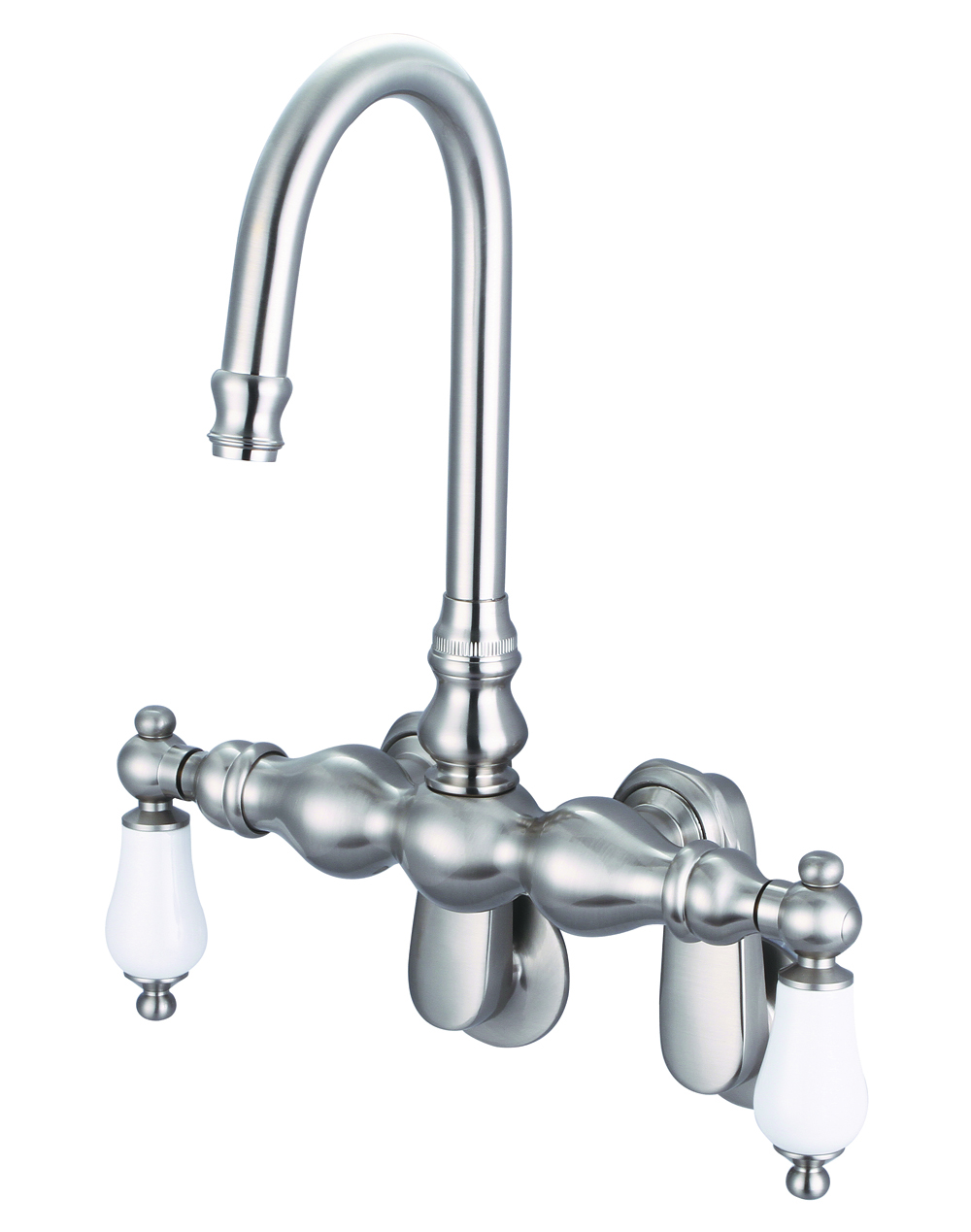 Adjustable Spread Wall Mount Tub Faucet With Gooseneck Spout & Swivel Wall Connector