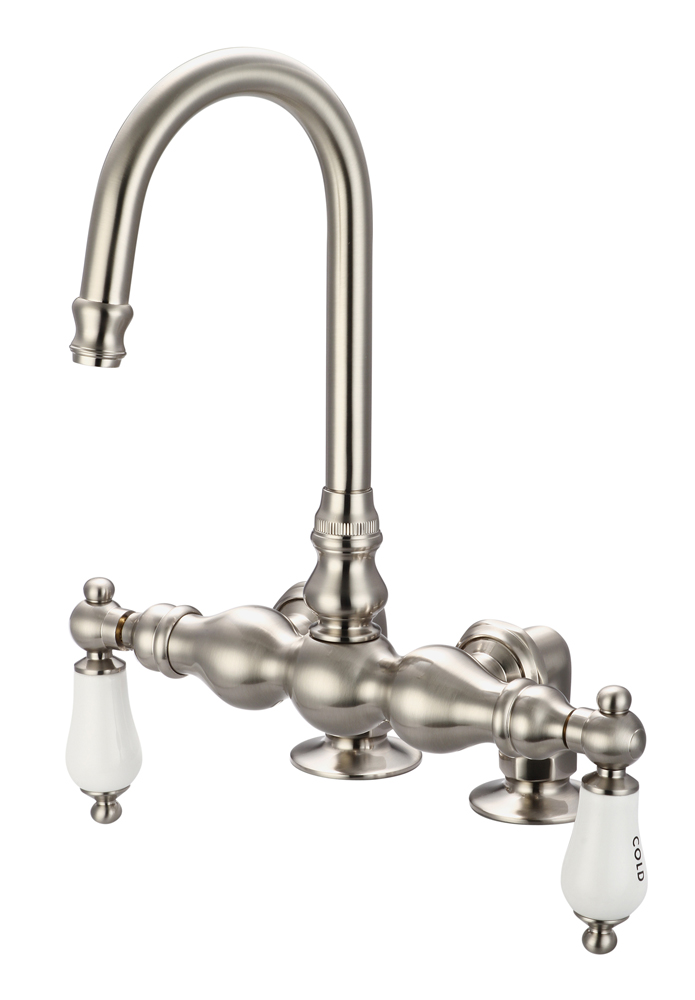 3-3/8" Center Deck Mount Tub Faucet With Gooseneck Spout & 2" Risers, Brushed Nickel F